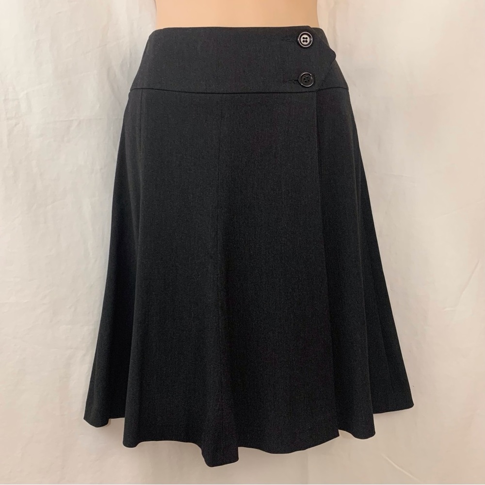 THALIAN A-Line Paneled Wrap Charcoal Gray Flare Skirt Size 4  Made in Romania